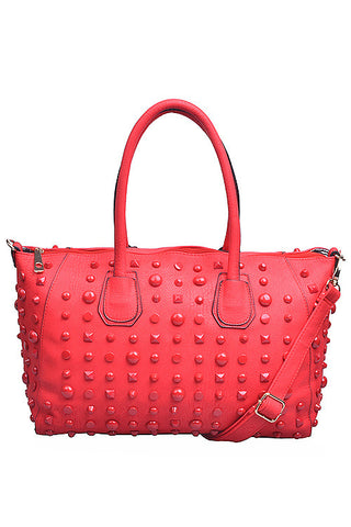 RED STUDDED TOTE BAG