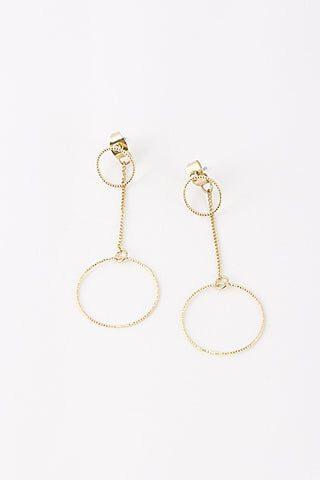 DOUBLE CIRCLE CHAIN DANGLE END EARRINGS - GOLD