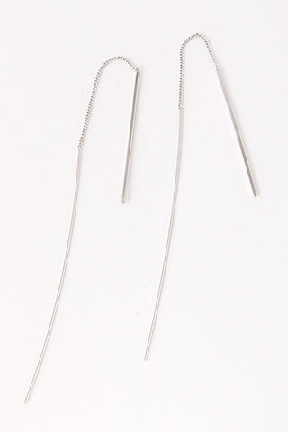 THIN BAR CHAIN ATTACHED EARRINGS - SILVER
